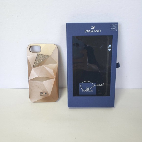 Swarovski iPhone 7 Phone Case Hard Cover Geometric Gold Crystals Logo Box - Picture 1 of 8